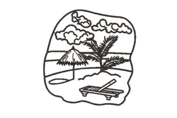 Beach Scene Coloring Page: A Fresh Embroidery Find for Summer
