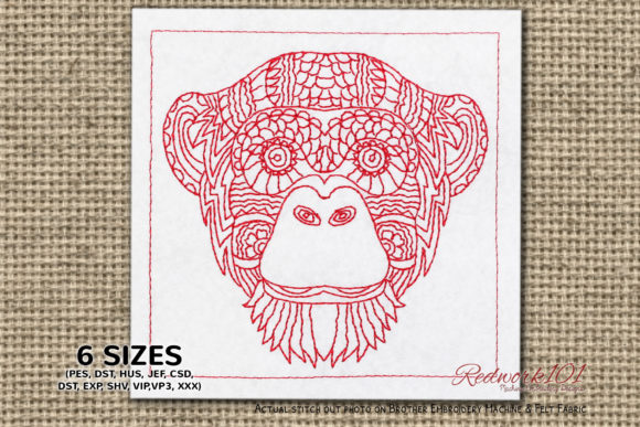 Mandala Stylized Monkey Face: Redwork Magic for Gifts